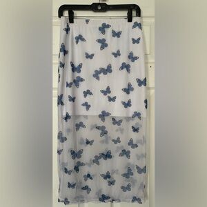 Rue21 White and Blue Butterfly Maxi Skirt Sz. L